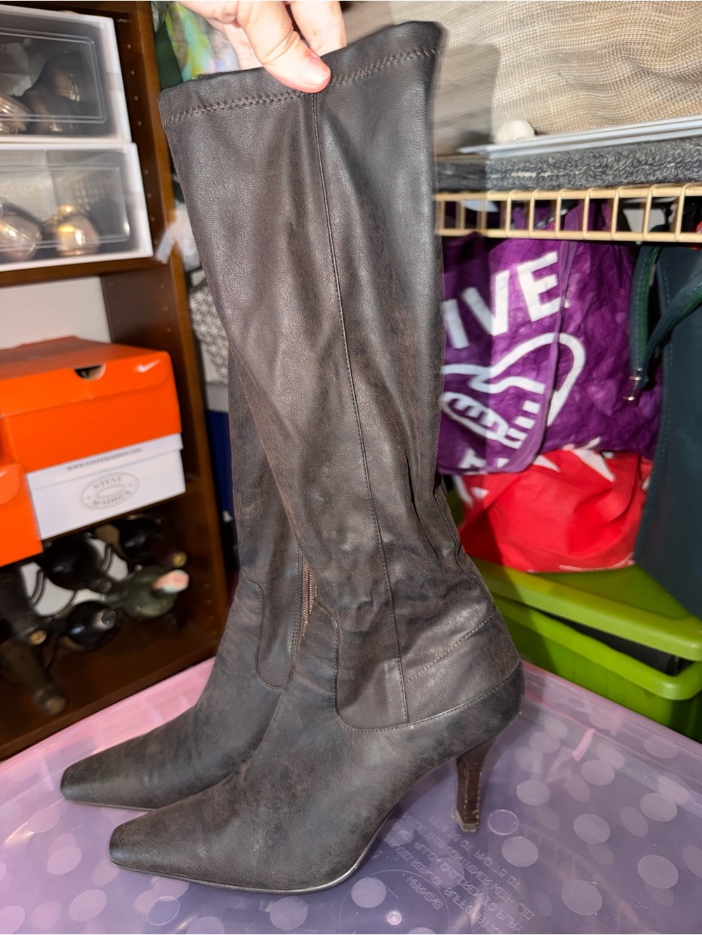 Vintage Alfani Brown Tall Pointed-Toe Heeled Boots